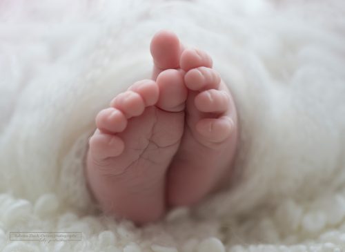 Makrofoto der winzigen Neugeborenen Füsschen