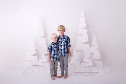 2019 Familienfoto für Weihnachten im weißen Zauberwald