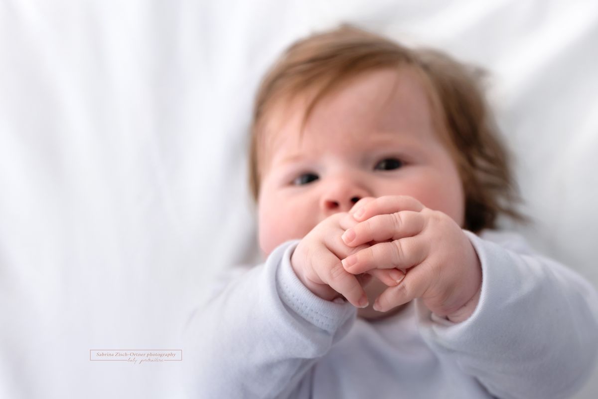 zuckersüße kleine Hände bei Babyfotos festgehalten