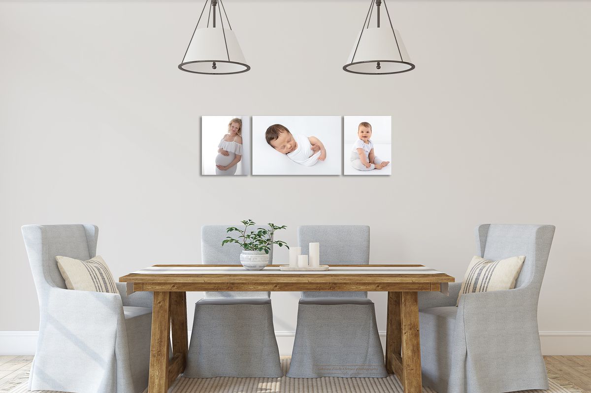 dreier Collage mit Bildern Babybauch Baby Neugeborenes und Meilenstein