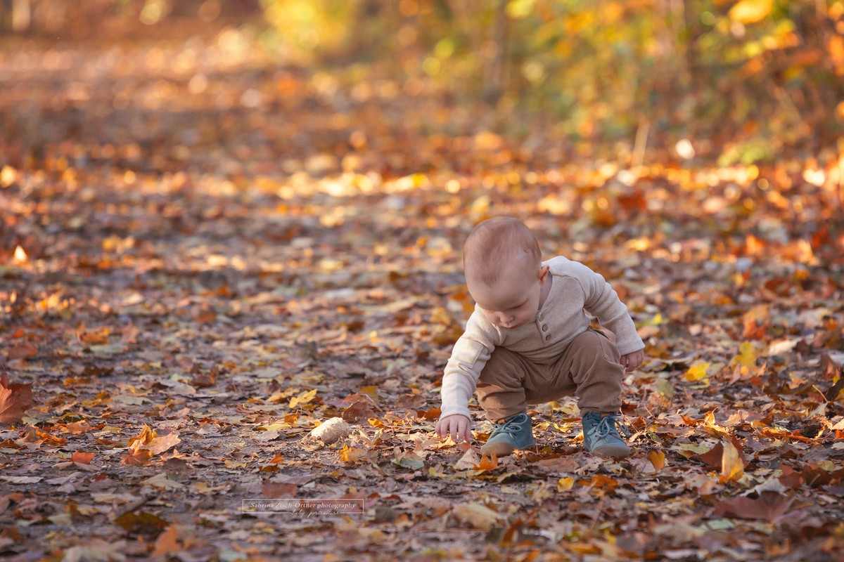 kleine Mann sucht in den Blättern etwas