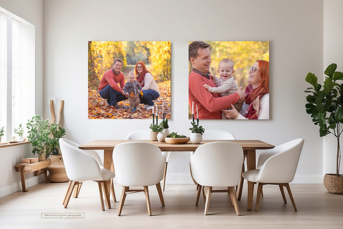 Familien Fotos über Esstisch ganz groß im Bilderrahmen professionell gemacht und ausgedruckt