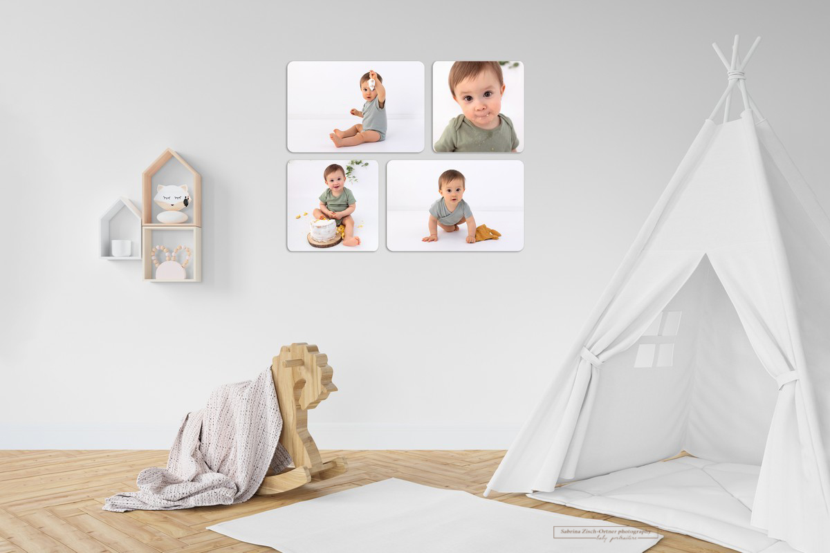 Meilenstein Fotos im Kinderzimmer an der Wand von Baby
